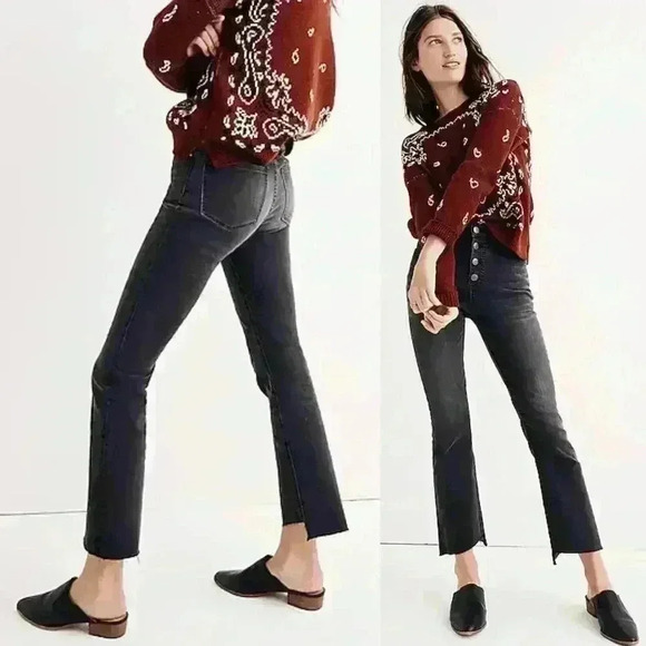 Madewell Cali Demi-Boot Jeans Asymmetrical Hem Edition Mid Rise Black Size 24 - Picture 1 of 10